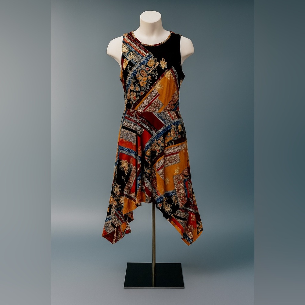 Laundry By Shelli Segal Dress Gold Brown Floral Bali Print Stretch Women Size 16